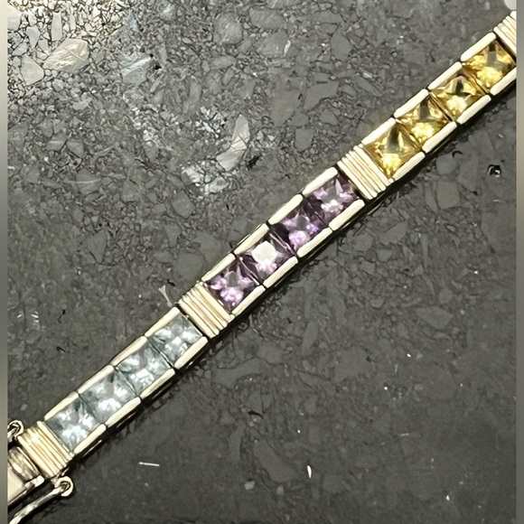 Princess Cut garnet citrine amethyst blue topaz peridot silver bracelet QVC - Picture 3 of 6